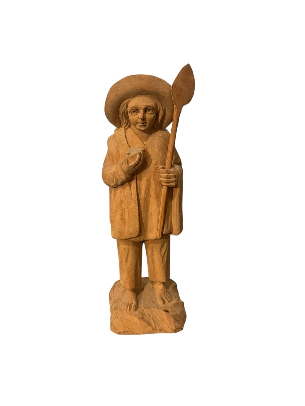 Vintage Hand Carved Wooden Folk Art Figurine Ecuador Traveling Peddler Farmer